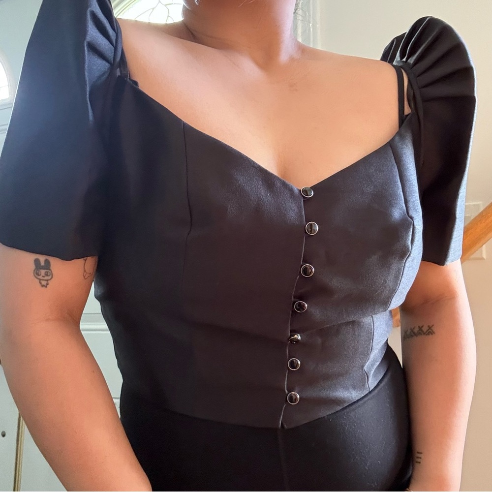 Kultura Filipinana Elegant Black Puff Sleeve Top